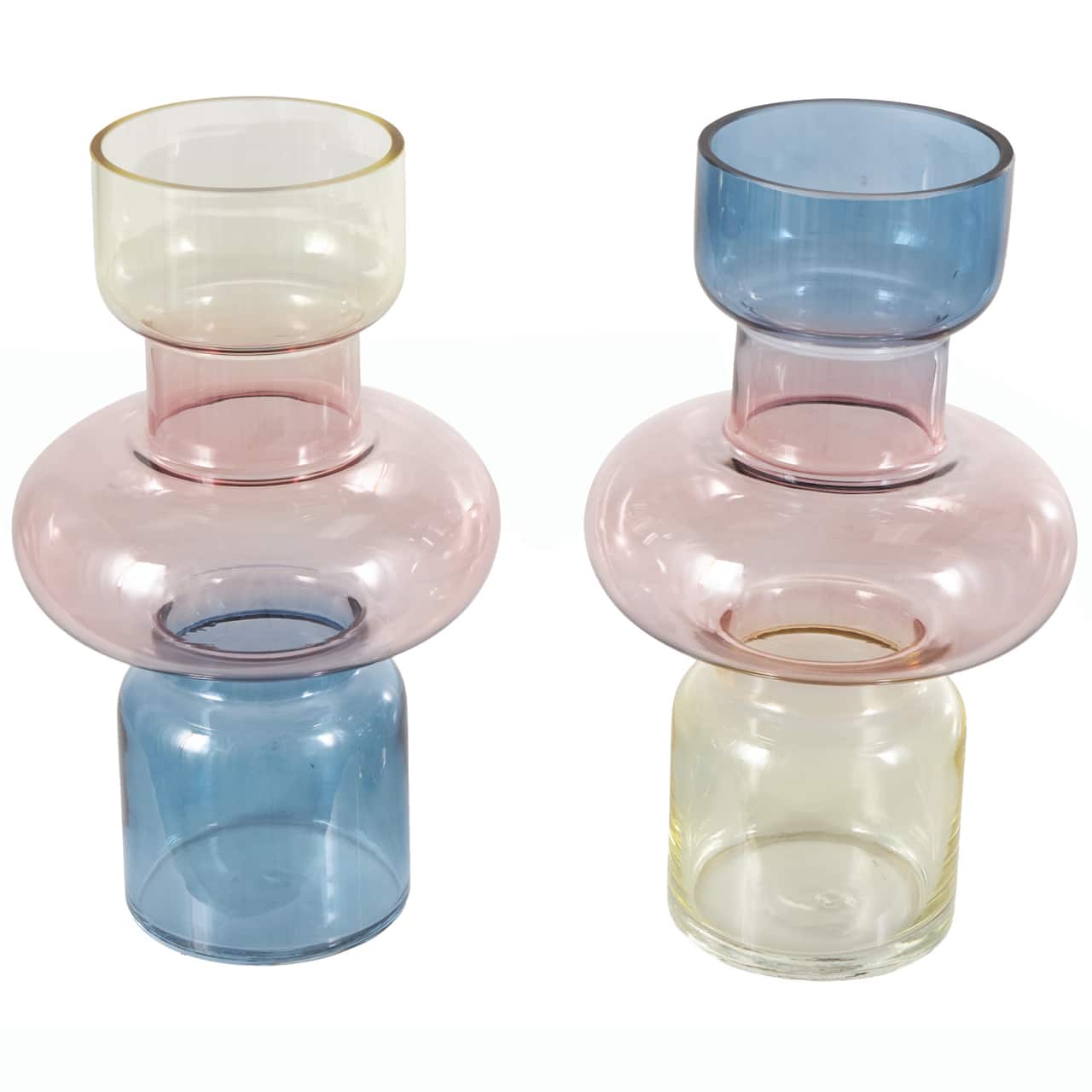 12" Multicolored Geometric Ombre Glass Decorative Vase Set